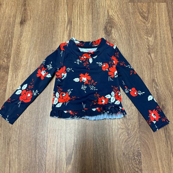 Janie & Jack Girls Long Sleeve Ruffled Rash Guard Red White Blue Floral 12-18M - Picture 1 of 6